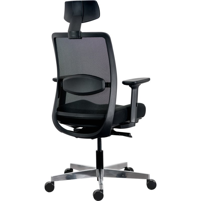 Chaise de bureau ERGO MOOV' Premium - tissu et maille - pied alu - soutien lombaire - appui tête - accoudoirs - mécanisme synchrone - assise réglable en profondeur