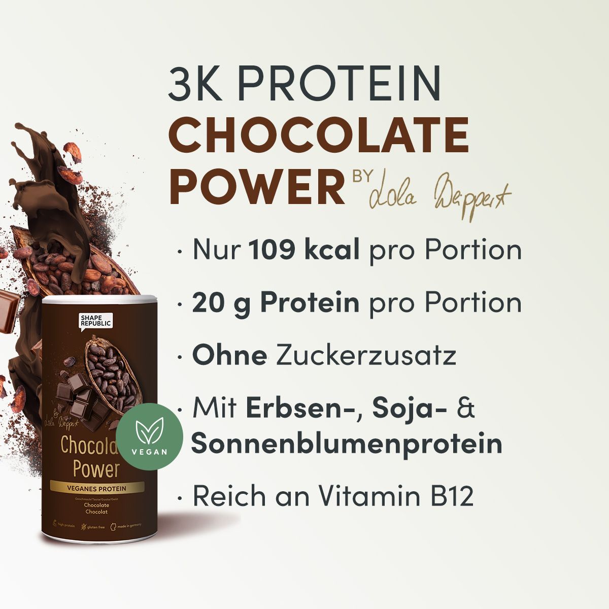 Veganes 3K Protein | Chocolate Power | Proteinshake | Shape Republic