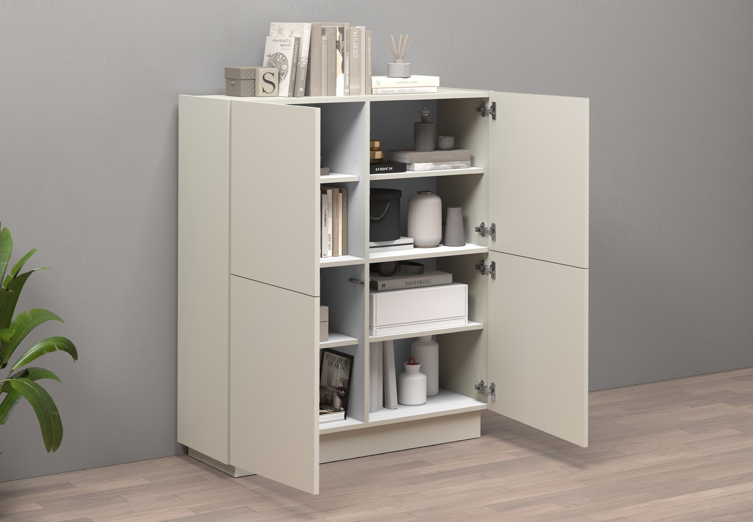 INOSIGN Highboard »VELA, Highboard, Höhe 120 cm,Design mit schrägen Türen« 1 Stk. tlg. Made in Italy, Masse-B/T/H: 100x35x120,hohes Sideboard,Anrichte,Kommode