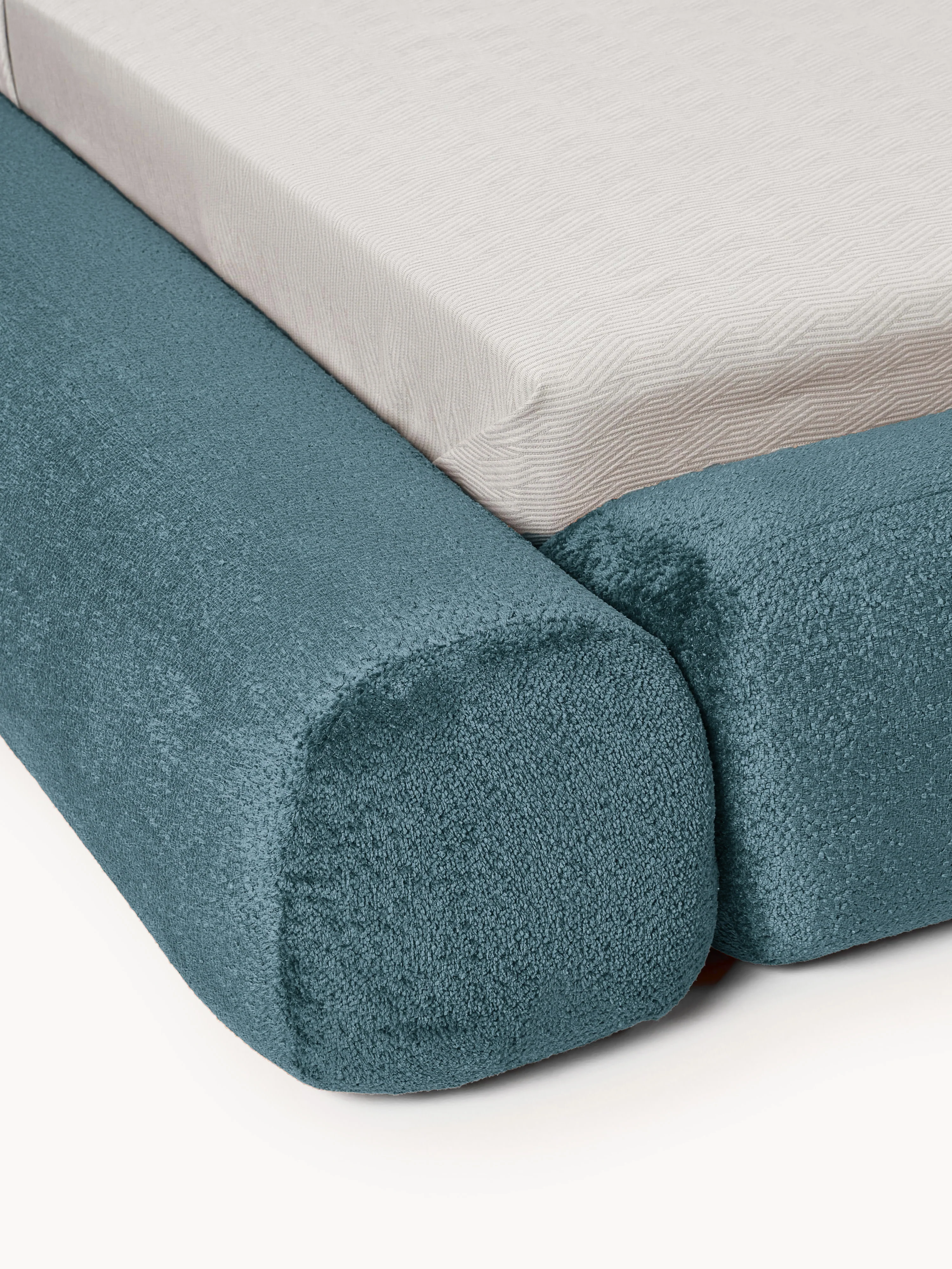Gestoffeerd teddy bouclé bed Wolke met opbergruimte