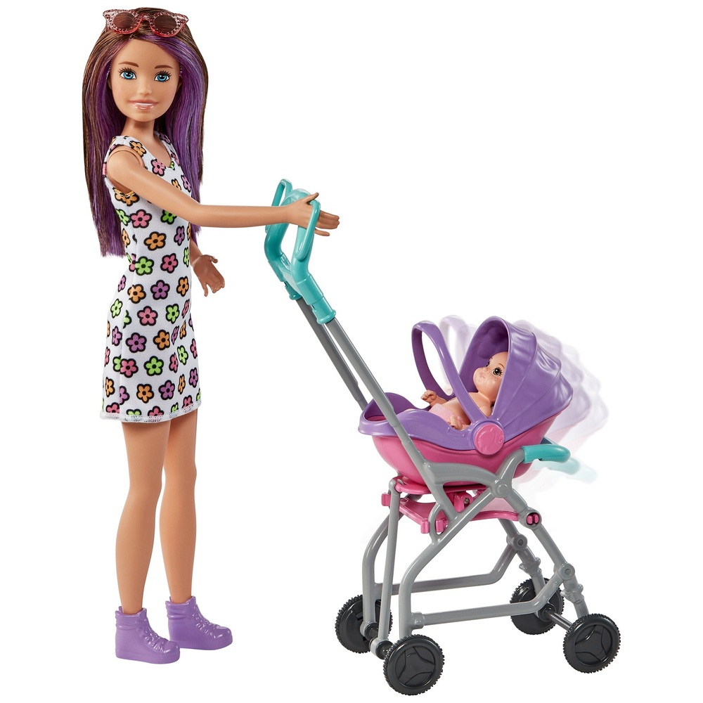 Barbie Skipper Babysitter-Kinderwagen und 2 Puppen Spielset