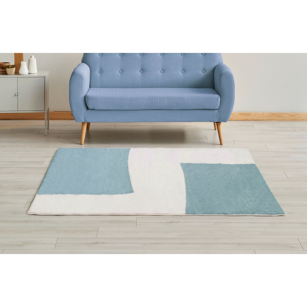 Tapis salon chambre poils ras doux motifs géométrique bleu blanc 150x200cm- décoration- mobilier d'intérieur