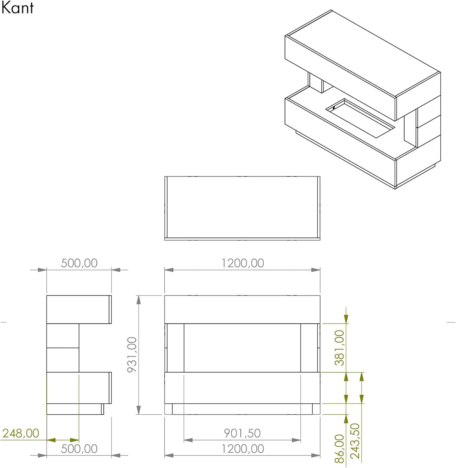 GLOW FIRE Wasserdampf Kamin Kant (Standkamin) - Elektrokamin mit realistischen LED 3D-Flammen, Knistereffekt & Fernbedienung, 120x93x50 cm - Opti-Myst 600 Elektro Kamin mit Holz-Deko, Weiß