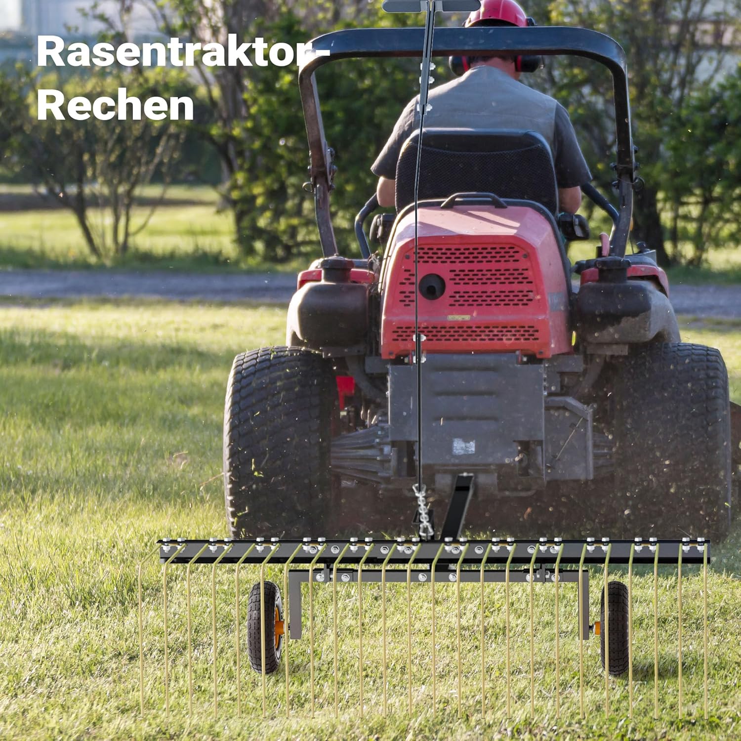 Wiltec Rasentraktor Rechen mit 148 cm Arbeitsbreite, Rasenlüfter zum Entmoosen und Laubrechen auf Rasen, Vertikutierer für Aufsitzmäher, ATV und UTV