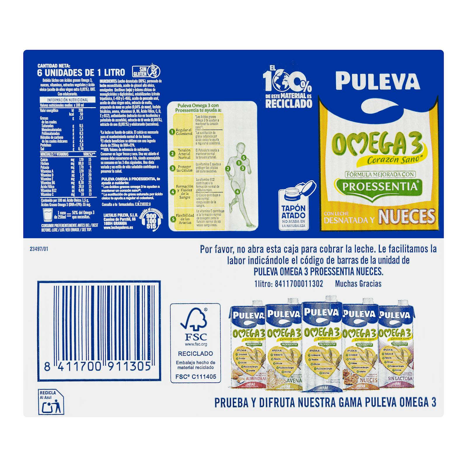 Boisson lactée Omega 3 Puleva aux noix et au lait écrémé