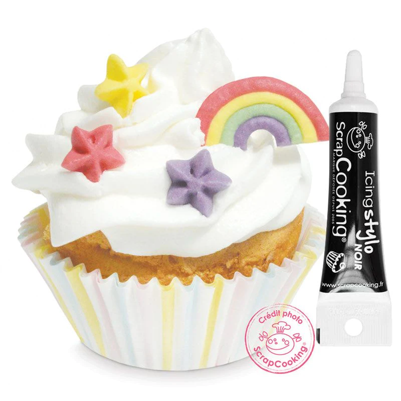 Décors sucrés arc-en-ciel + Stylo de glaçage noir Scrapcooking