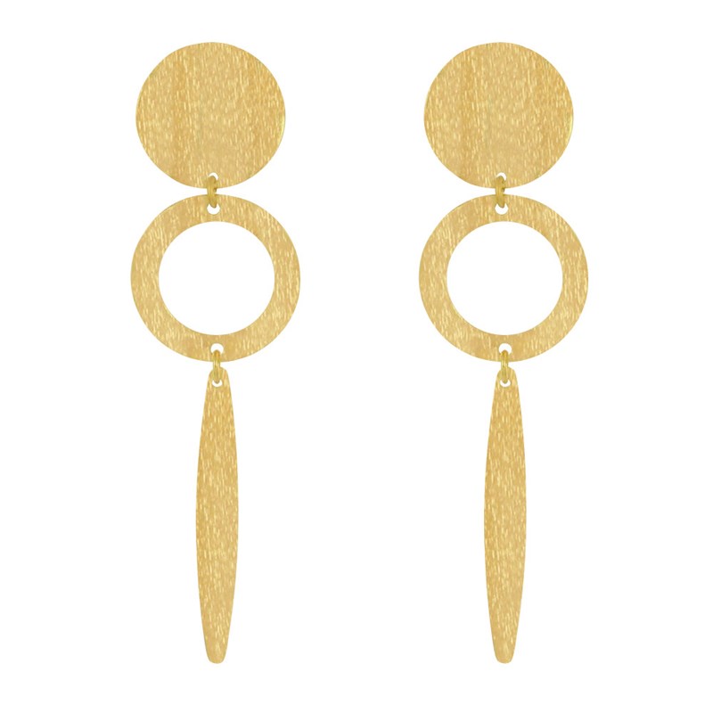 Boucles d'Oreilles Clip Laiton Doré Pastille Anneau et Amande