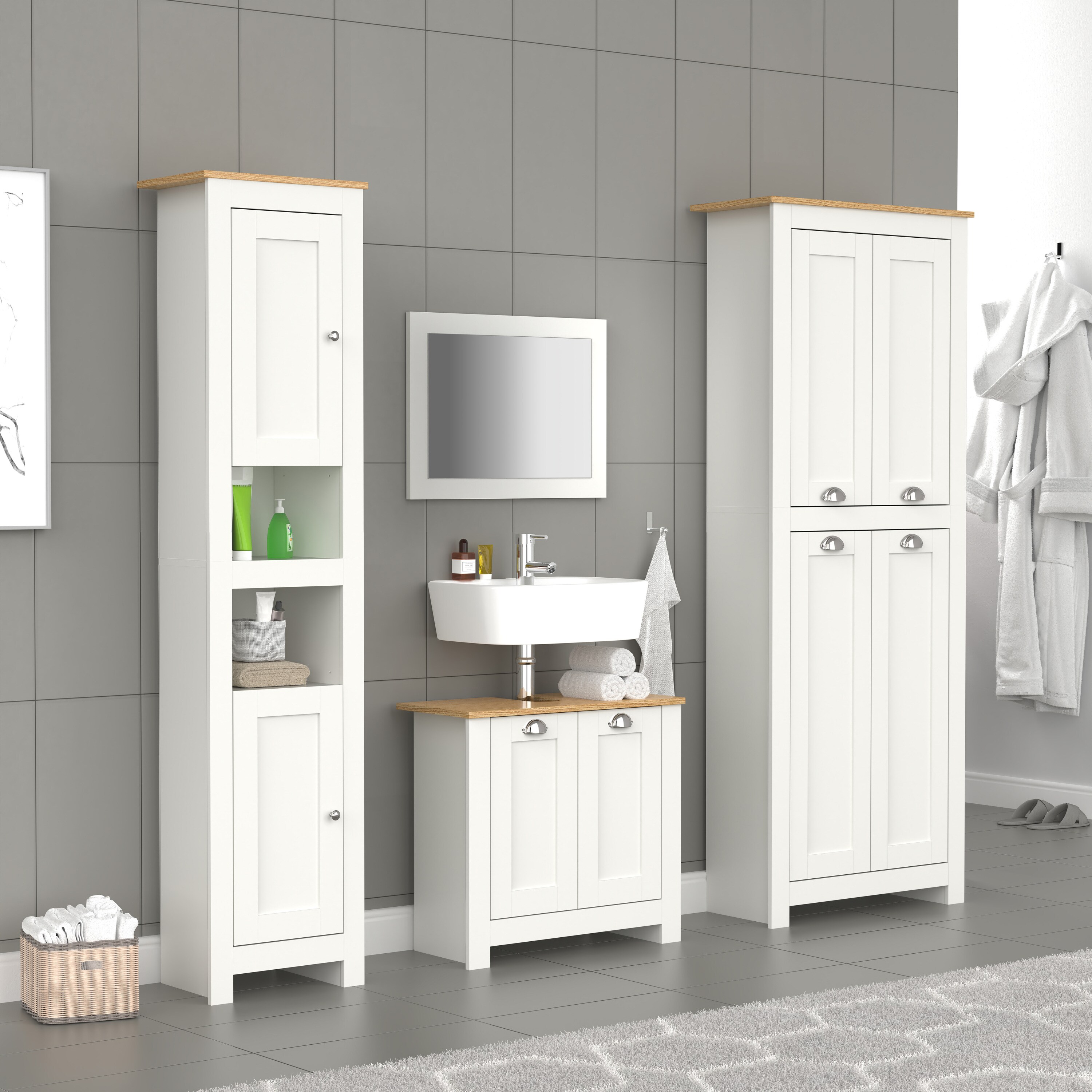 VCM Badmöbel Badunterschrank Waschbeckenunterschrank Badezimmer Drehtüren Balusa M
