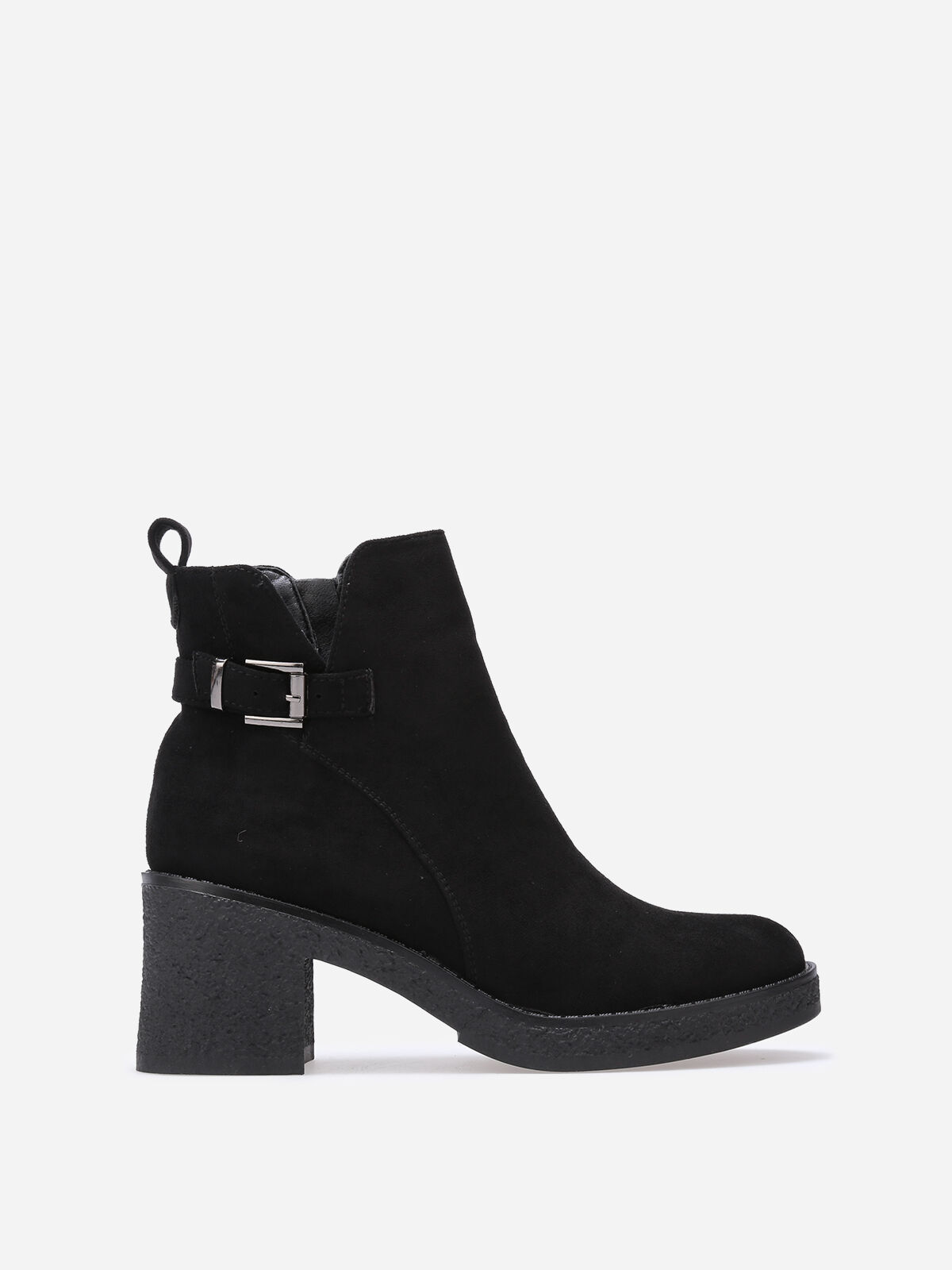 Bottines en suédine à bride et boucle métallique- Noir