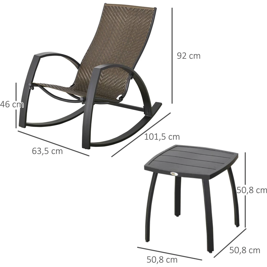 Outsunny Gartenset 3-teilig mit Schaukelstühlen braun