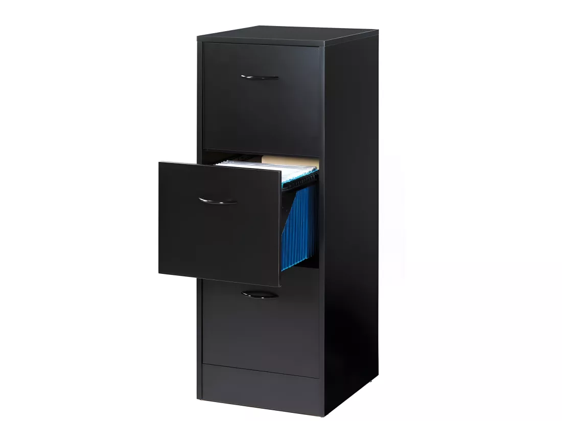 Classeur 3 Tiroirs Pour 75 Dossiers Suspendus 41,4 x 108,4 x 44 cm - Coloris: Noir