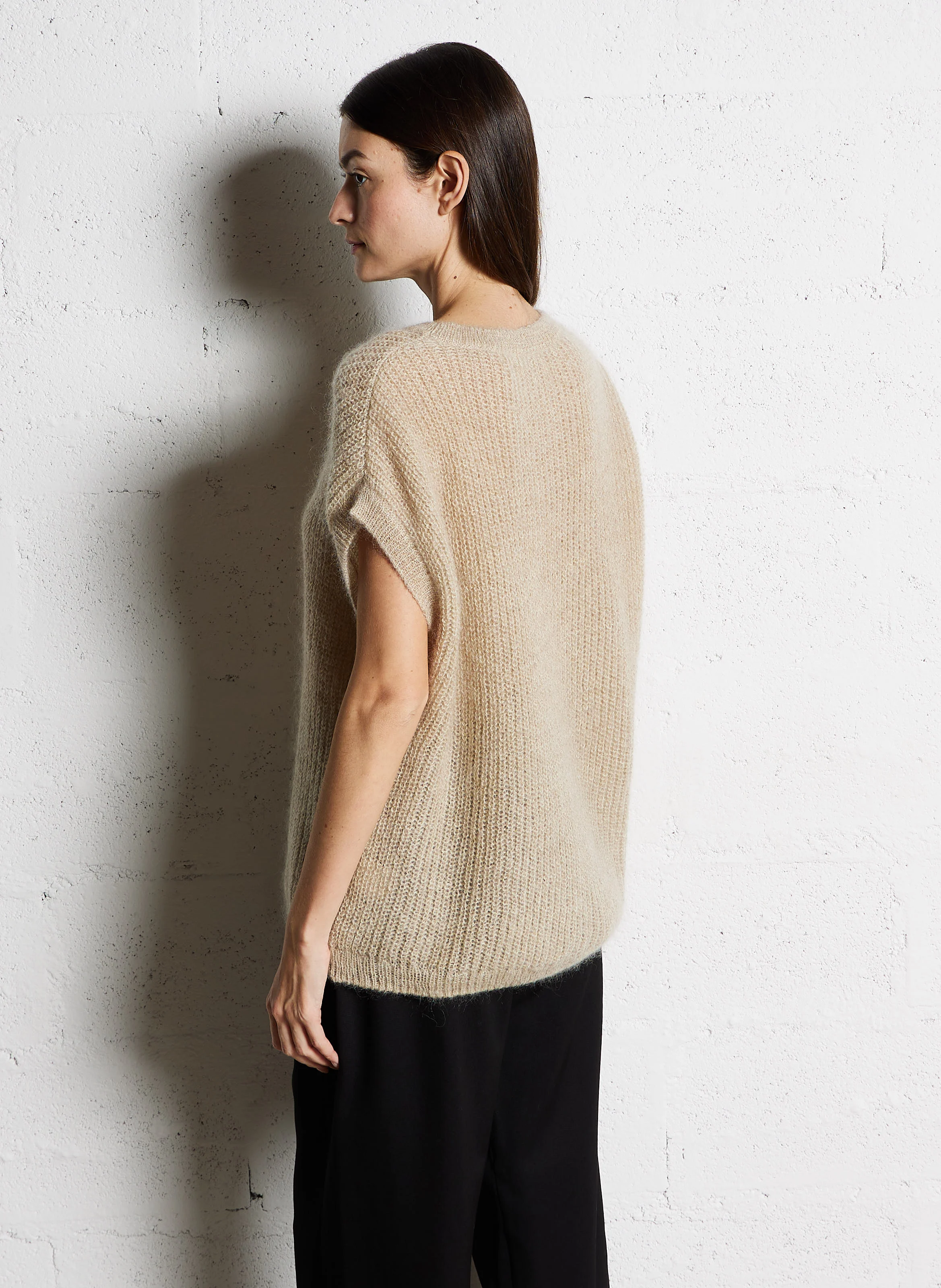 PALMA - Pull droit col rond en laine mélangée | Beige