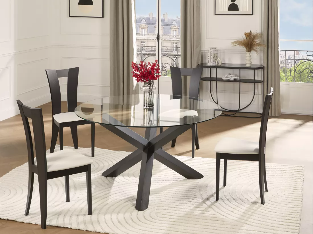 Lot de 6 chaises TIFFANY - Hêtre massif - Coloris : Wengé et blanc