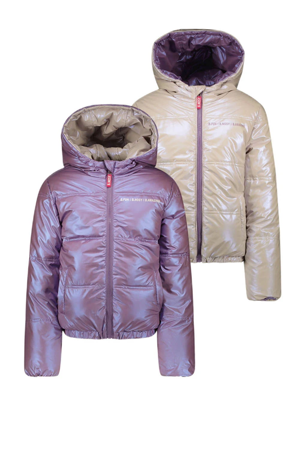 B.Nosy reversible gewatteerde winterjas Jacky lila/ecru