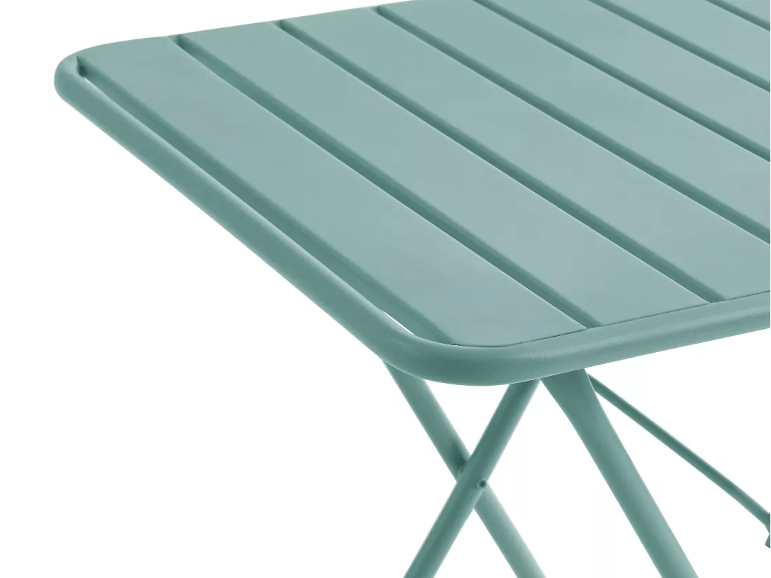 Salle à manger de jardin pliante en métal - une table L.60 cm et 2 chaises pliantes - Vert amande - MIRMANDE de MYLIA