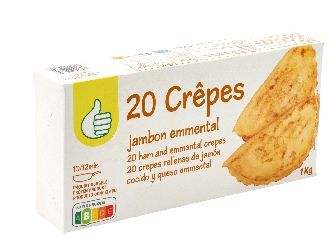 20 CREPES POLEGAR FIAMBRE E QUEIJO EMMENTAL 1KG