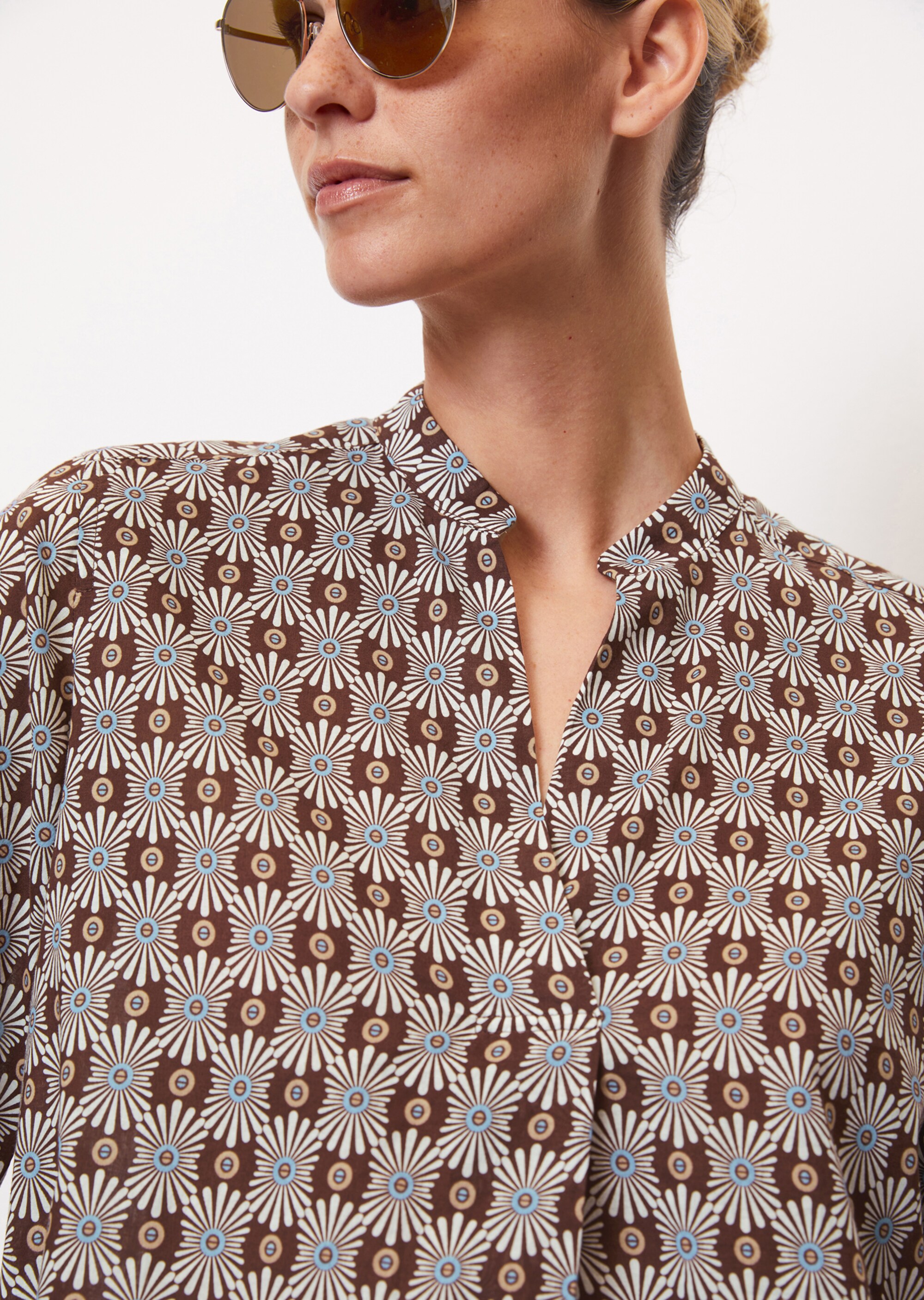 Gemusterte Tunika-Bluse regular aus leichtem Baumwolle-Voile