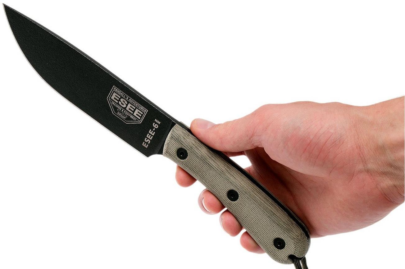 ESEE Model 6HM bushcraftmes Modified Handle, lederen schede
