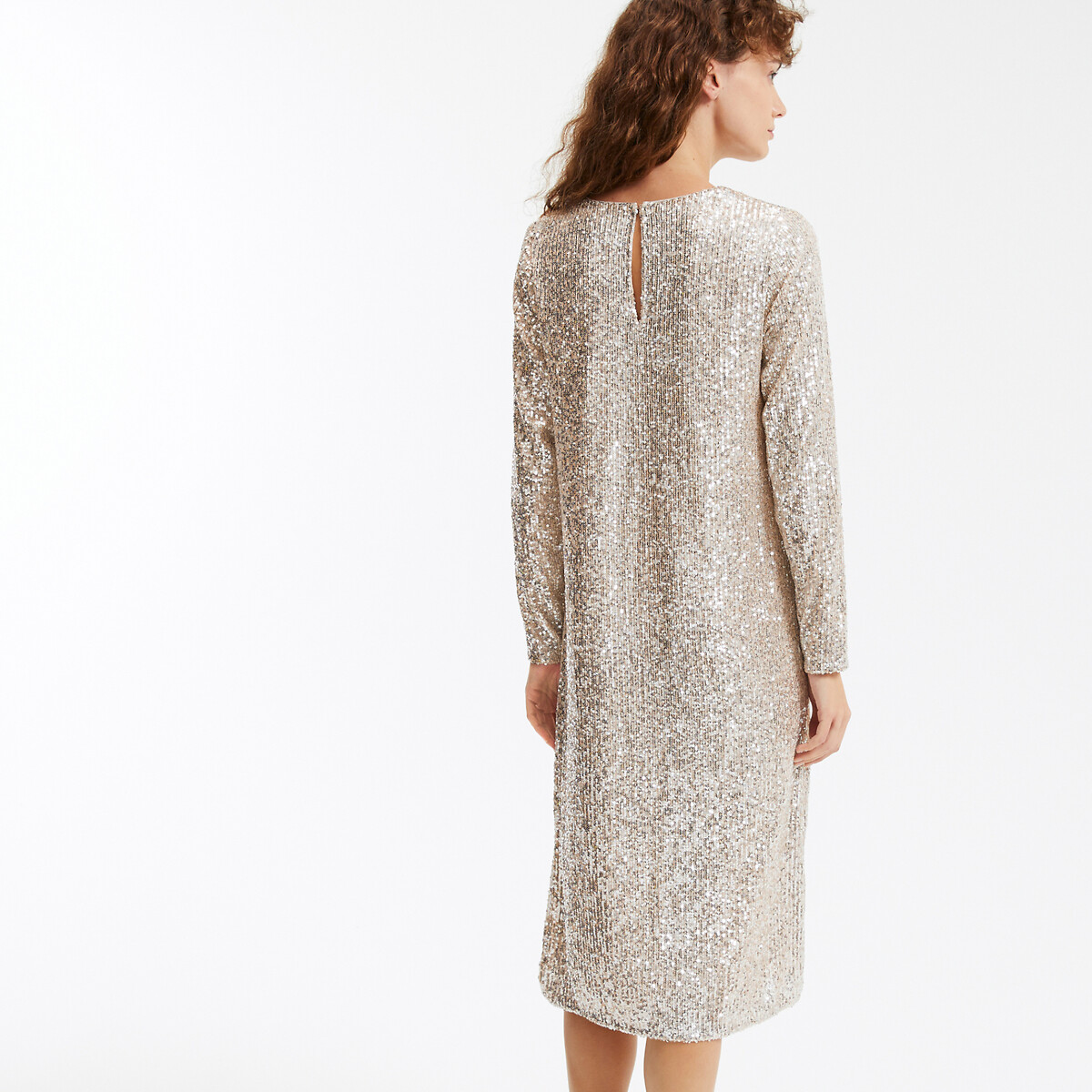LA REDOUTE COLLECTIONS<br>Vestido midi com mangas compridas e lantejoulas