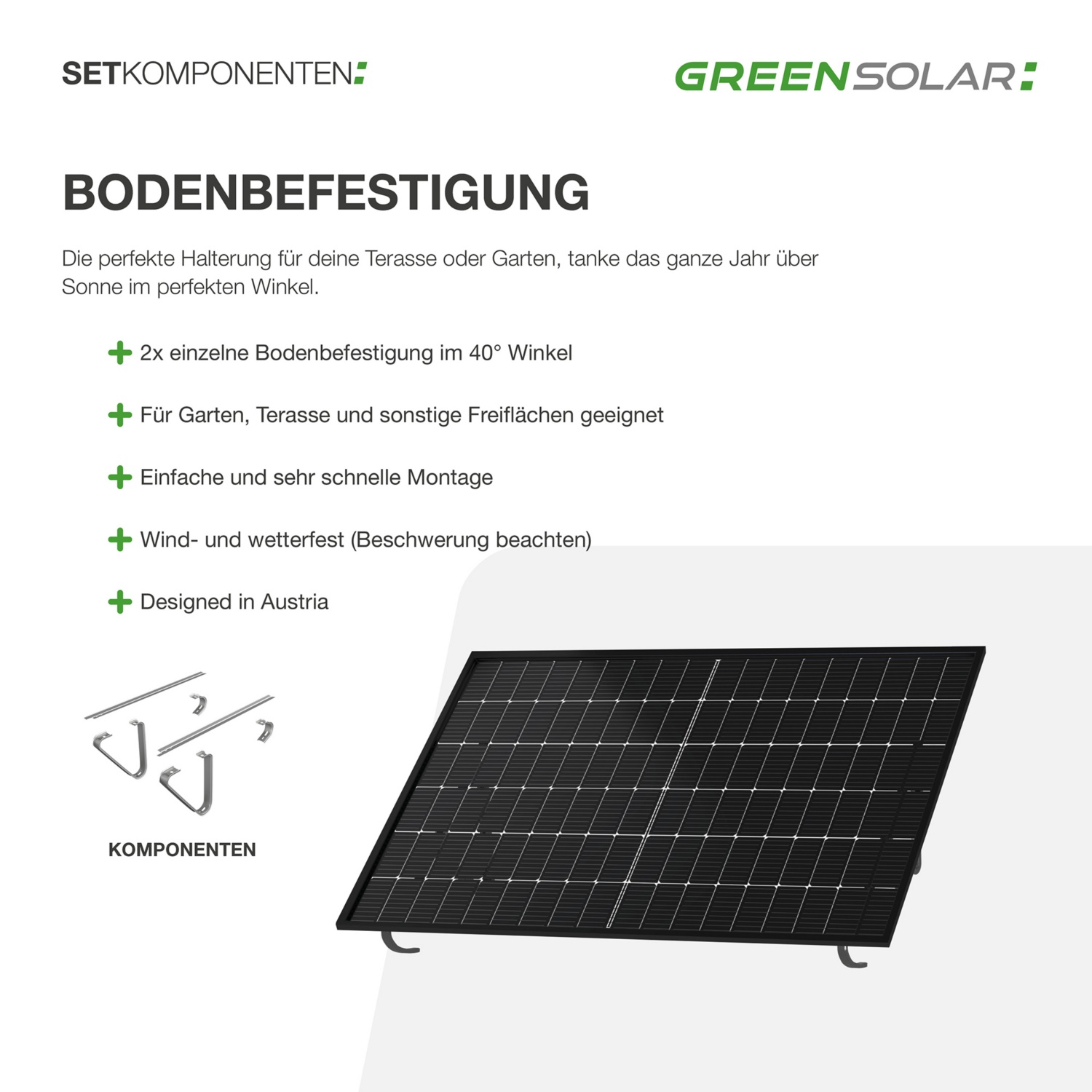 GREEN SOLAR Balkonkraftwerk 900/800 W mit Bodenhalterung