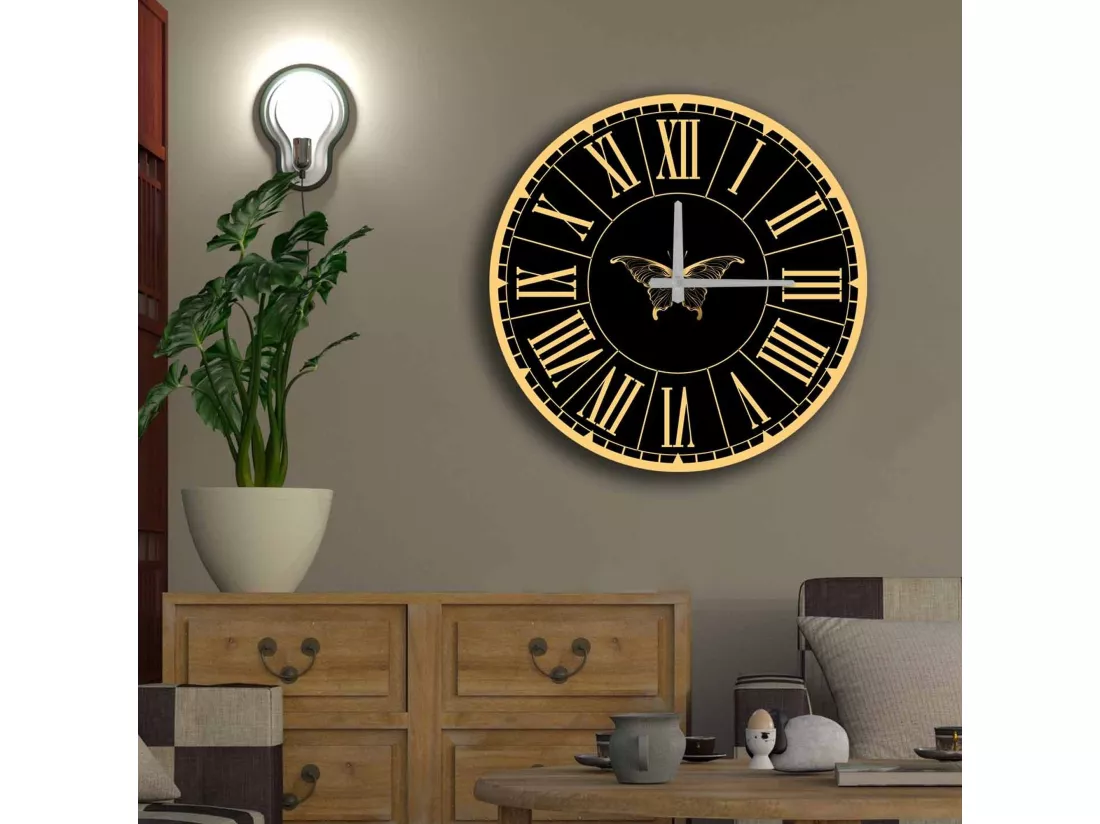 Horloge décorative MDF or et blanc