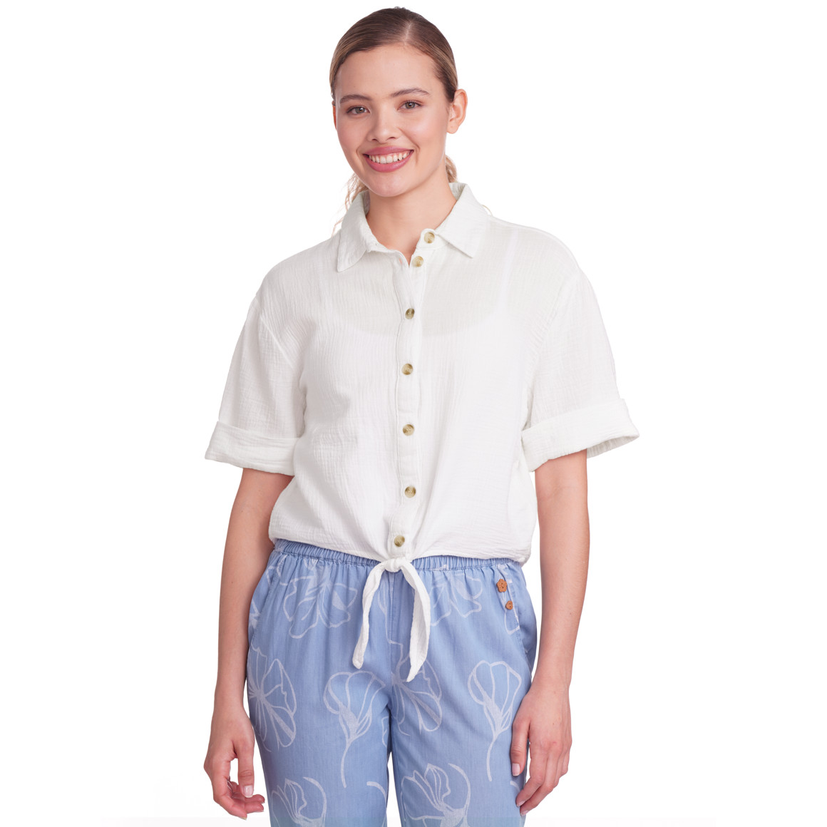 Gina Damen Musselin-Bluse mit Allover-Muster weiss