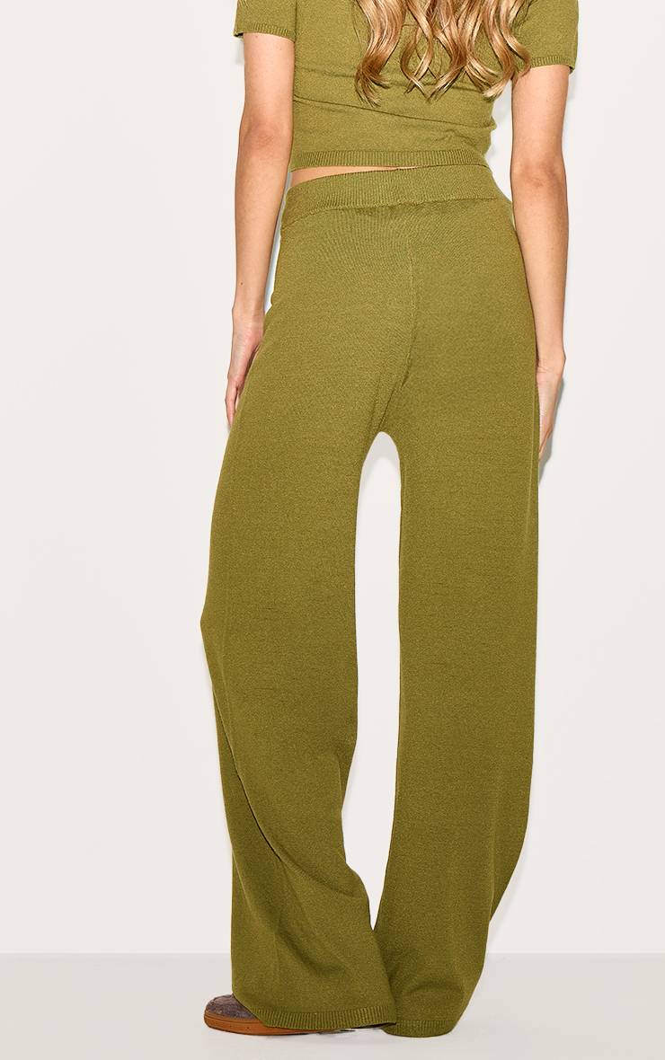 Vert Olive Pantalon Large En Maille Basique