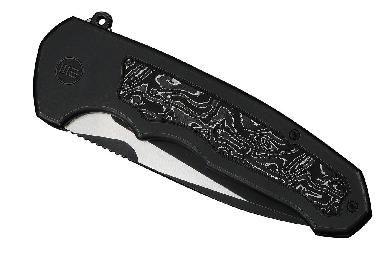 WE Knife Starlash WE23011D-1 Blackwashed Böhler M390 Satin Flat, Black Titanium, Aluminum Foil Carbon Fiber Inlay, zakmes