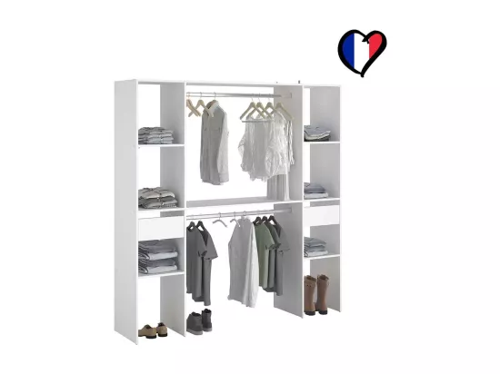 Dressing blanc avec étagères, penderies, tiroirs 180x40x180 ELYSEE