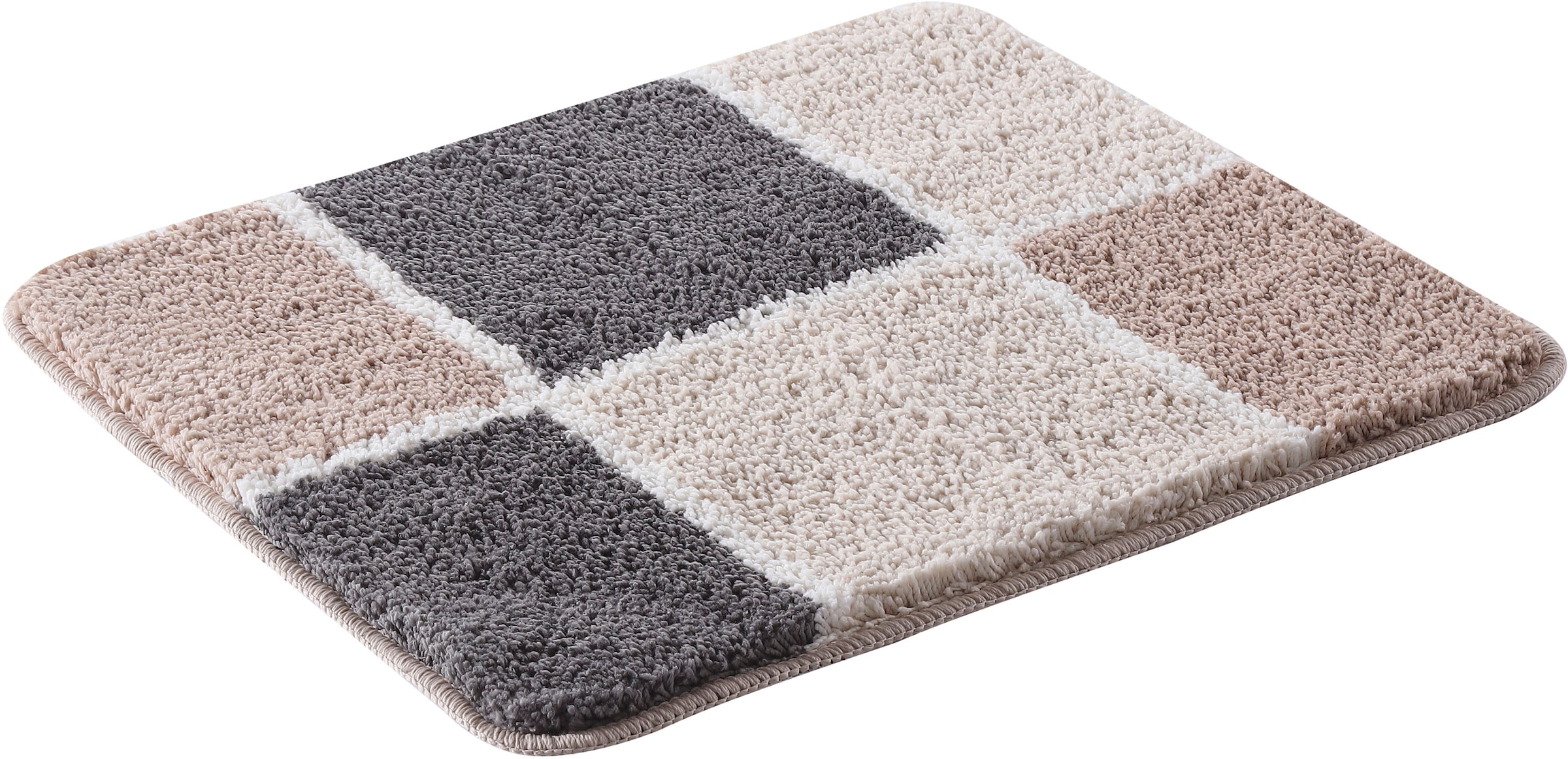 my home Badematte »Anna mit Kachelmuster, Badvorleger, Badezimmer Teppich, Duschvorleger« Höhe 20 mm rutschhemmend beschichtet strapazierfähig Badteppich, Hoch-Tief Effekt, Modern, Weich