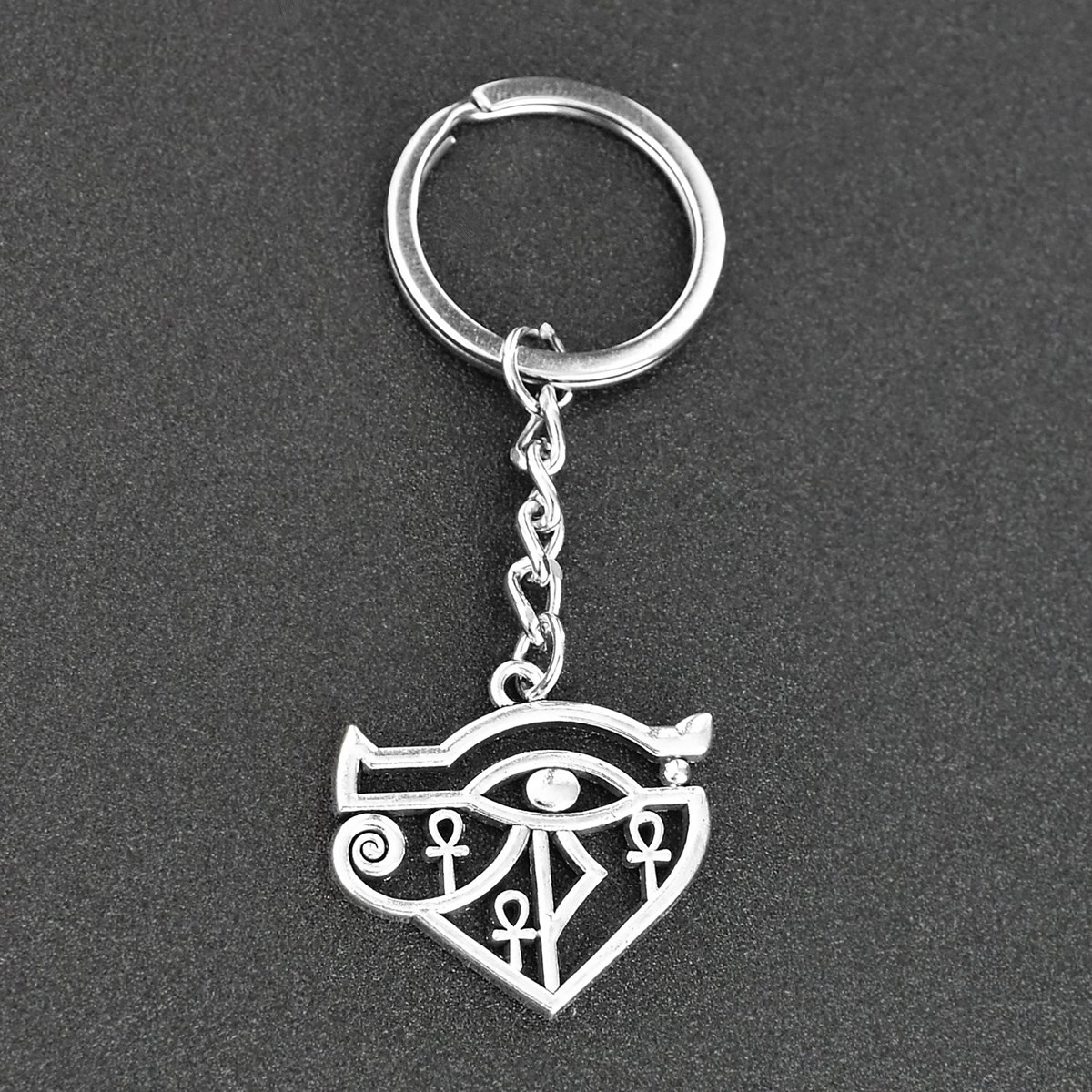 Porte-clés oeil d'Horus Oudjat d'Egypte ânkh croix ansée argenté