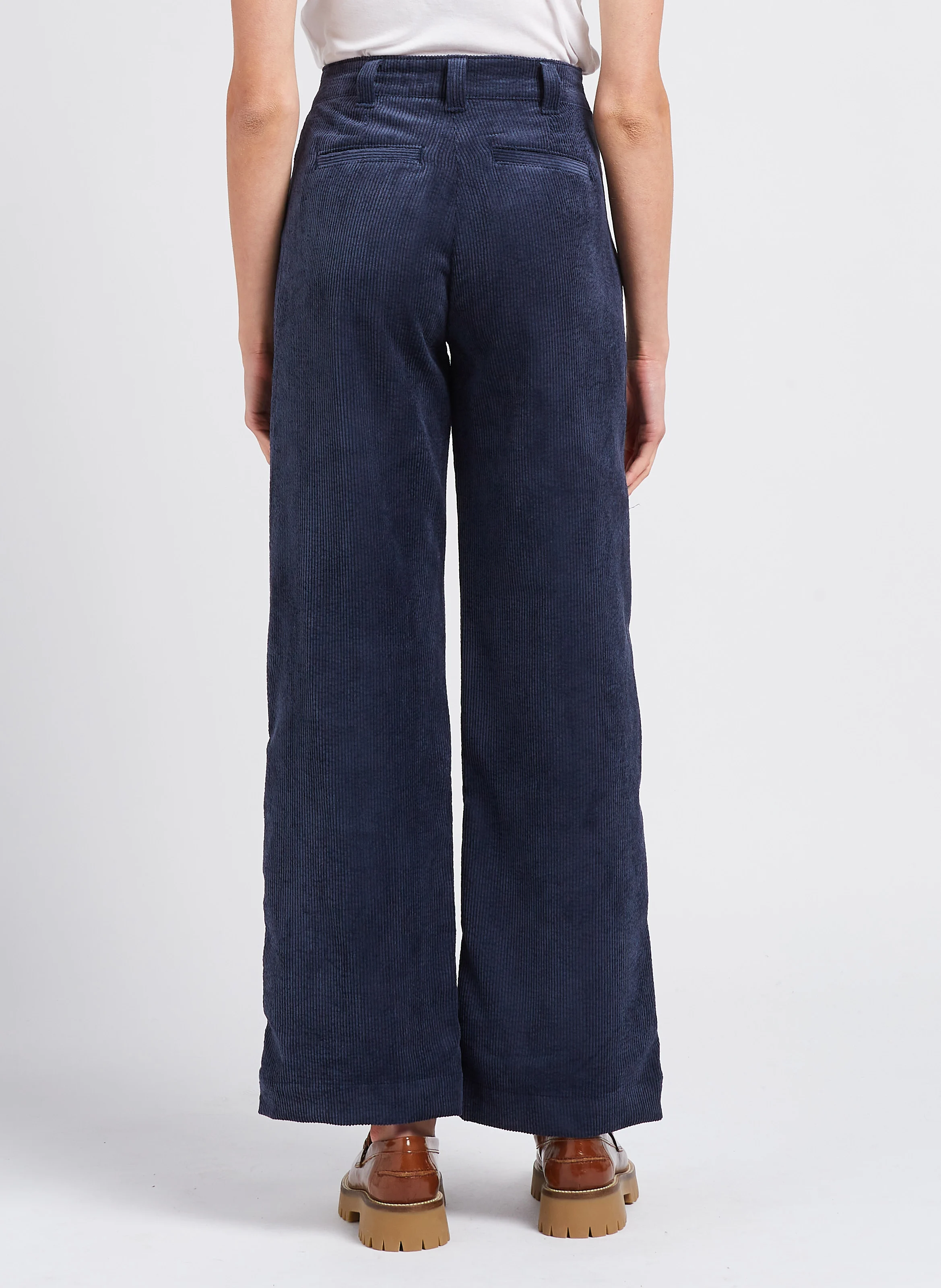 ONLY - Pantalon large taille haute côtelé | Bleu