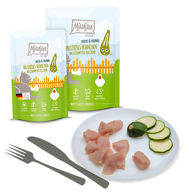 Quetschie - Chicks & Friends deliziöses Hühnchen an gedämpfter Zucchini