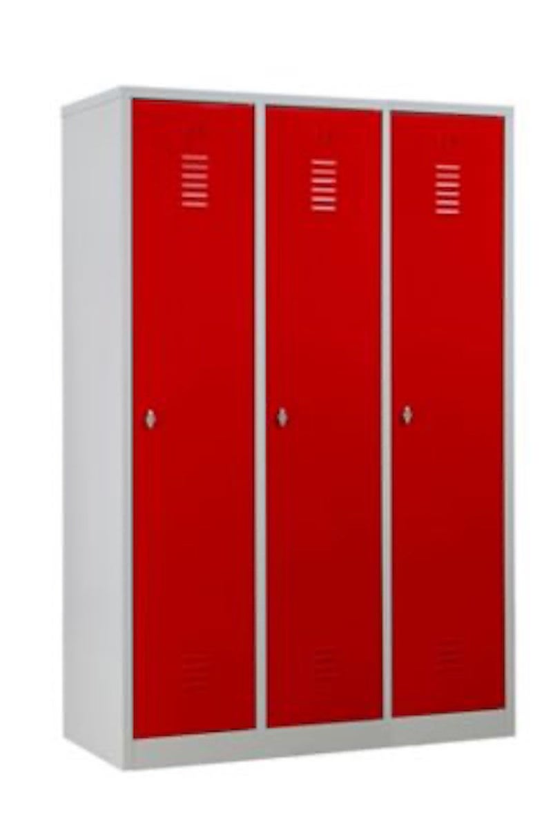 PROREGAL Garderobekast Camel 3-Vaks met Pro Divider HxBxD 180 x 119 x 50 cm Hangslot Grijs-Rood