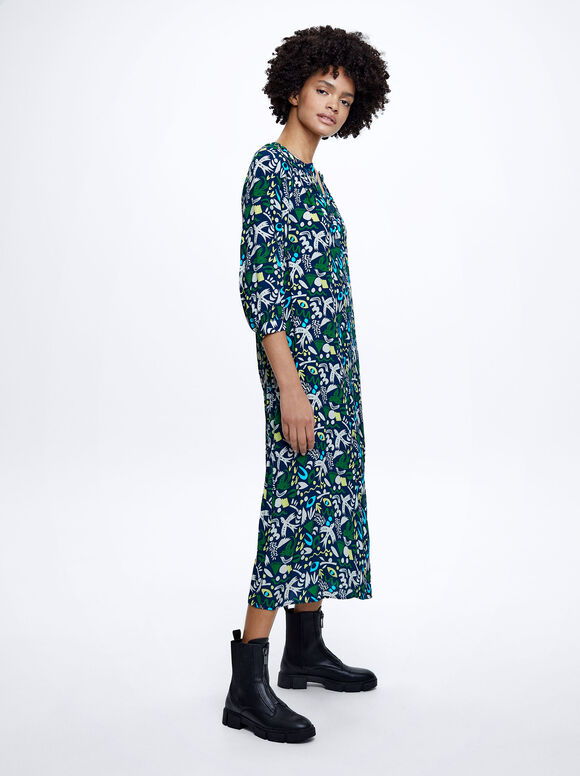 Vestido midi estampado - Multicolorido