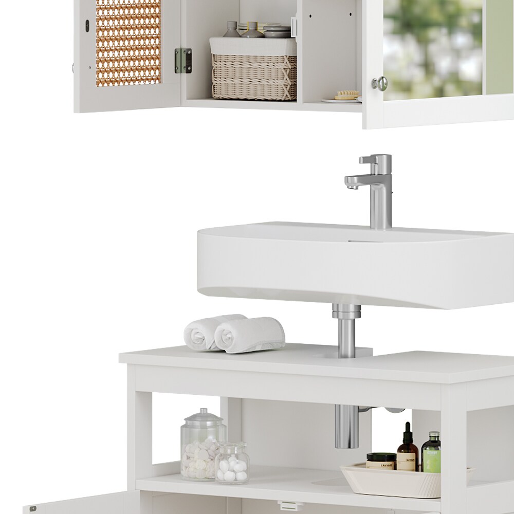 Vicco Badmöbel-Set Rosario, Weiß, moderne Serie, Badezimmer, dekorative Front, Spiegelschrank, Waschtischunterschrank