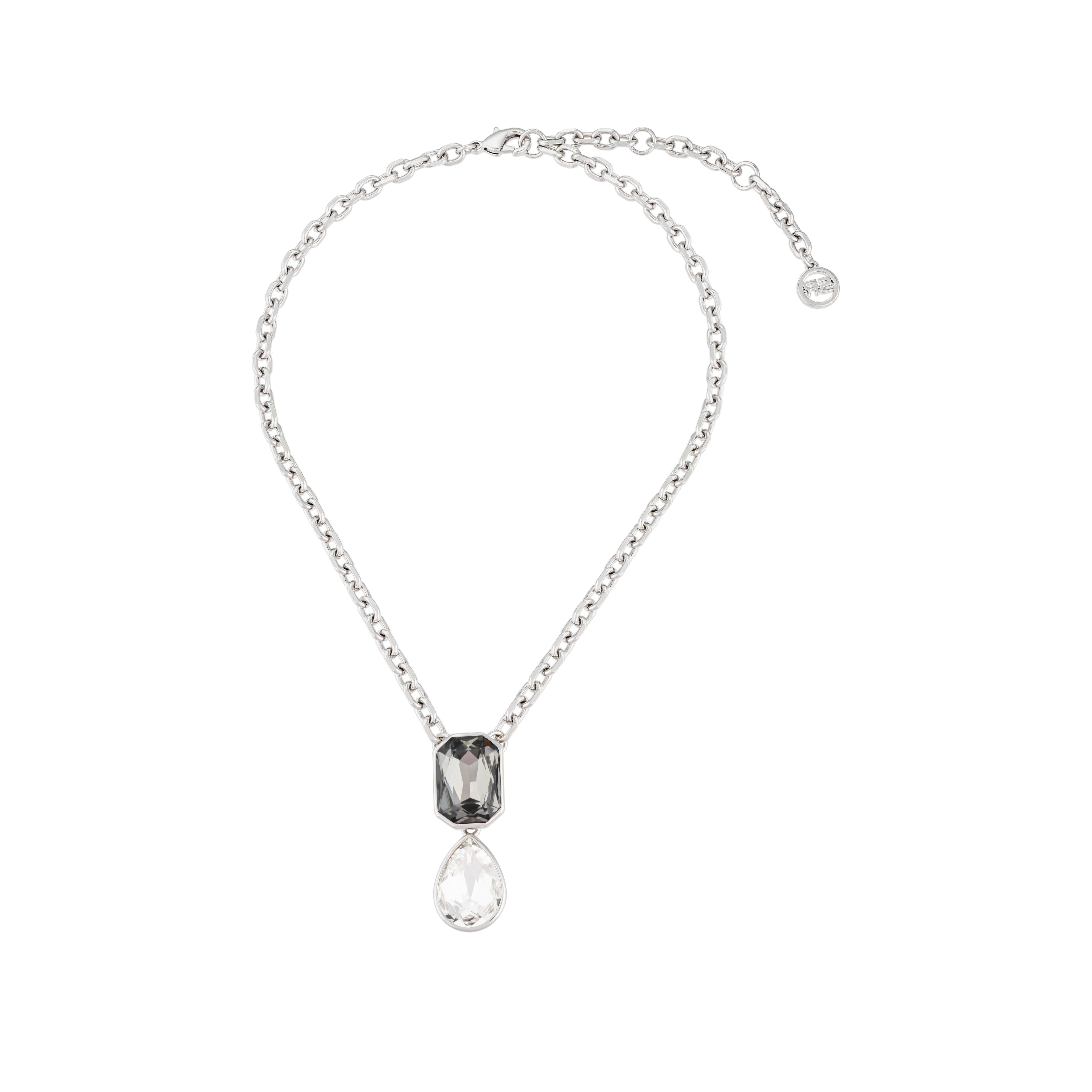 CRYSTAL - Collier pendentif pierres en laiton| Argent