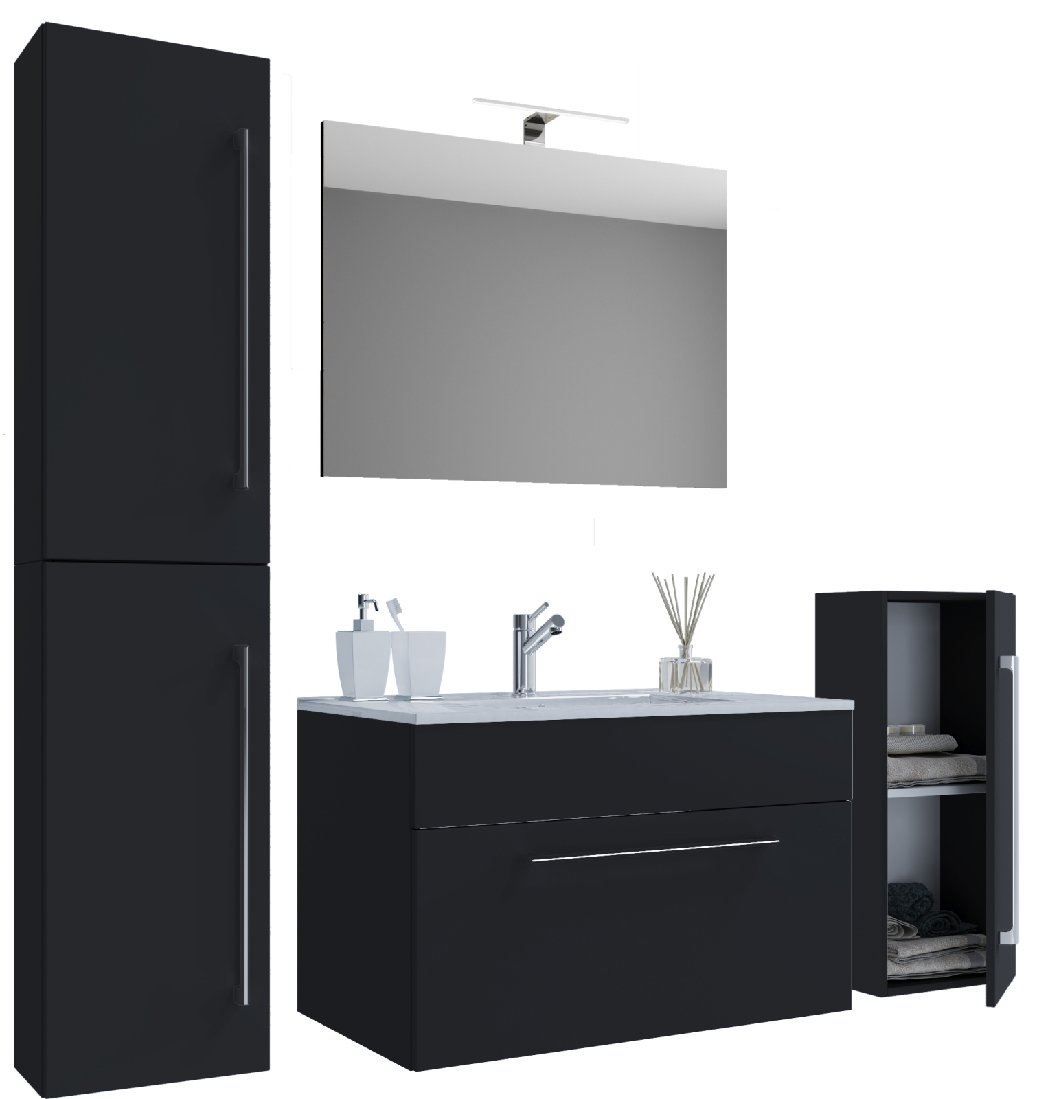 5-teiliges Badmöbel-Set BADINOS 1 - schwarz - 80 cm