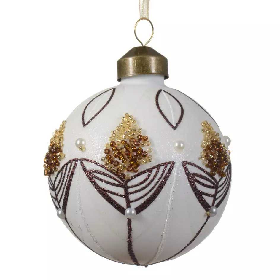Lot de 3 boules de Noël (D80 mm) en verre Douceur sucrée Blanc laine