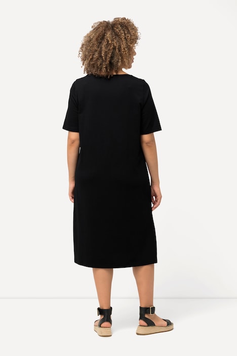 Jerseykleid, Zierbänder, A-Linie, Rundhals, Halbarm