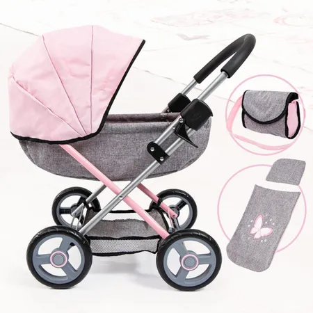 Bayer Design Puppenwagen Cosy grau mit Schmetterling, Puppen bis 46 cm