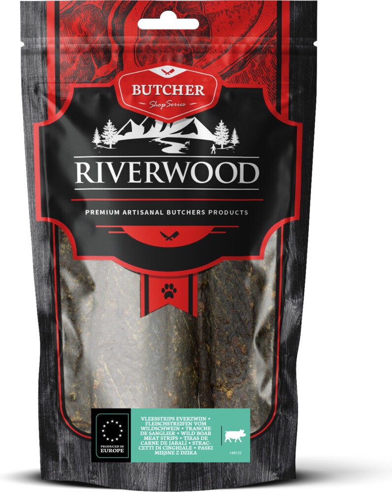 Riverwood natuurlijke snack Butcher vleesstrip wild 150 gram