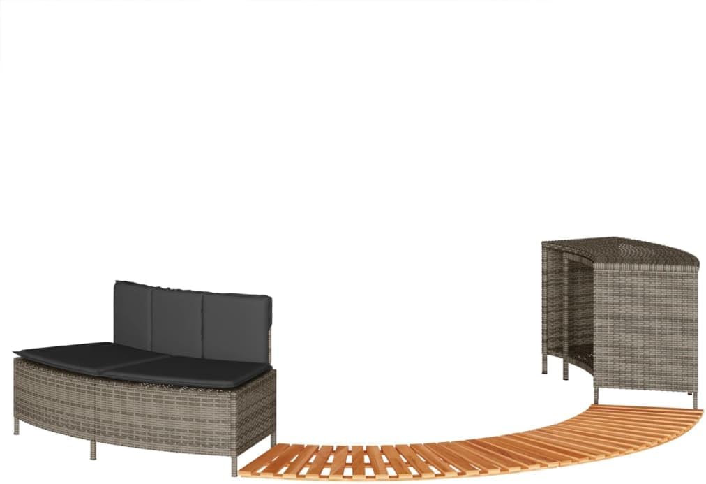 vidaXL Whirlpool Umrandung, Poolumrandung mit Regal Holzstufe Gartenbank, Poolverkleidung mit Stahlrahmen, Einfassung, Grau Poly Rattan Massivholz Akazie