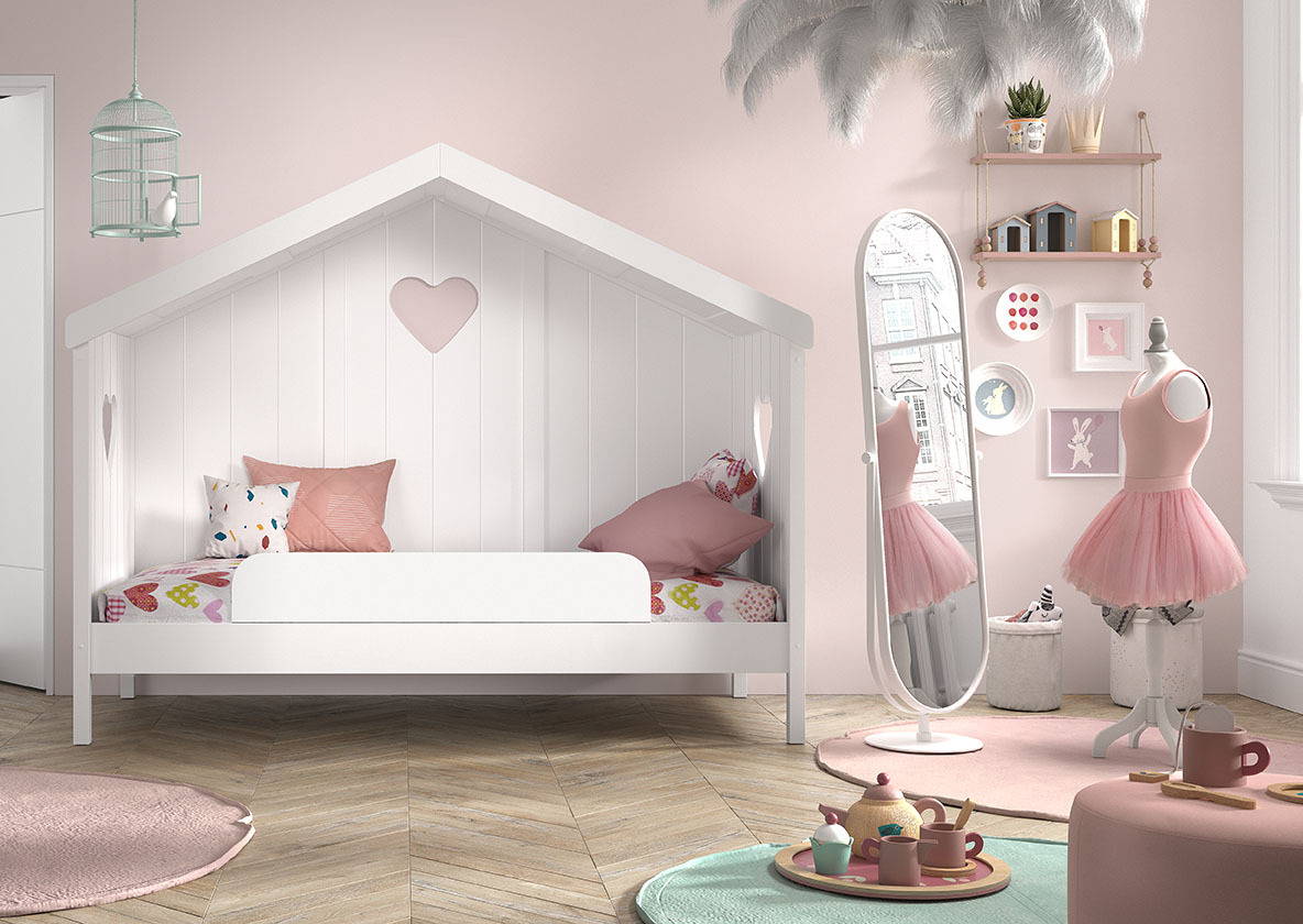 Hausbett AMORI - weiß - teilmassiv - Rückwand - 90x200 cm