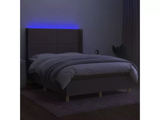 Sommier tapissier avec matelas et LED Taupe 140x190 cm Tissu