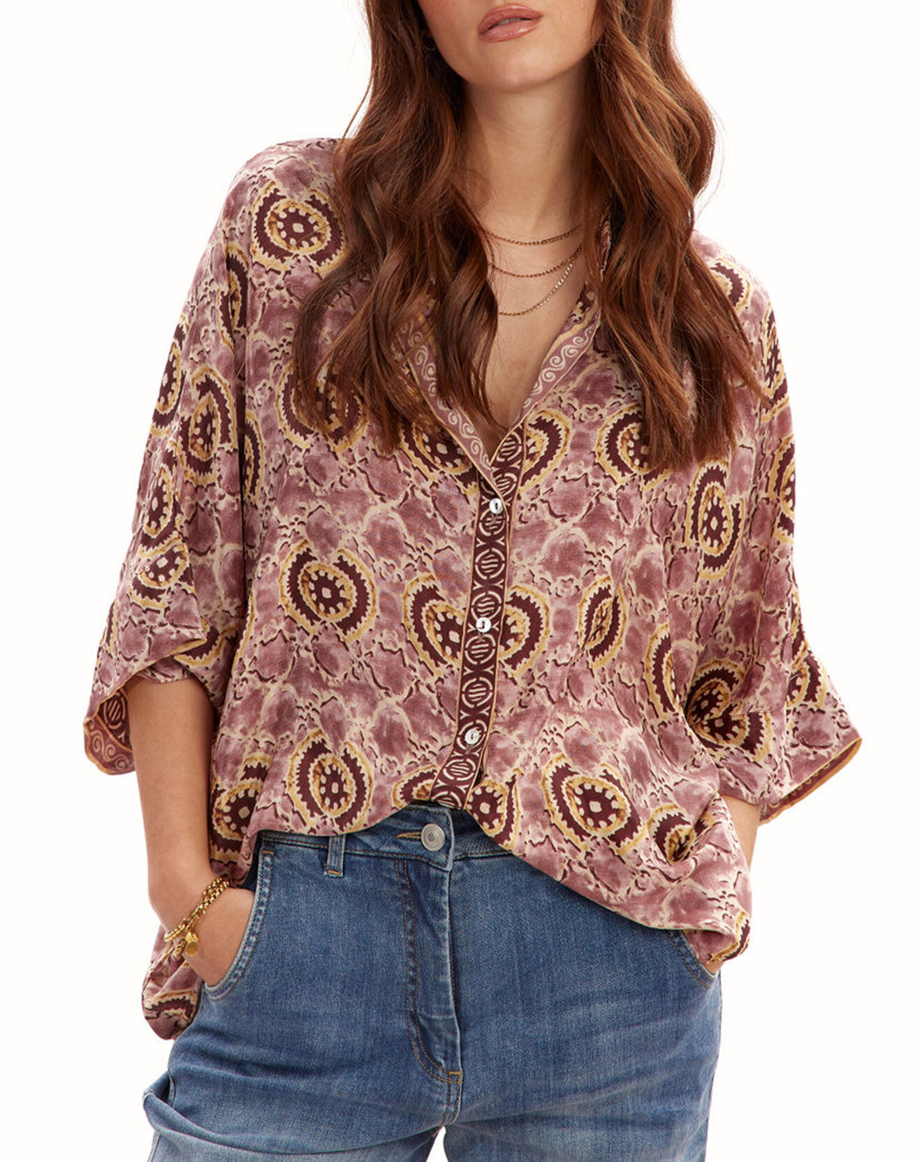 Lauren Vidal Blouse en Soie mélangée Soon imprimé toscan rose