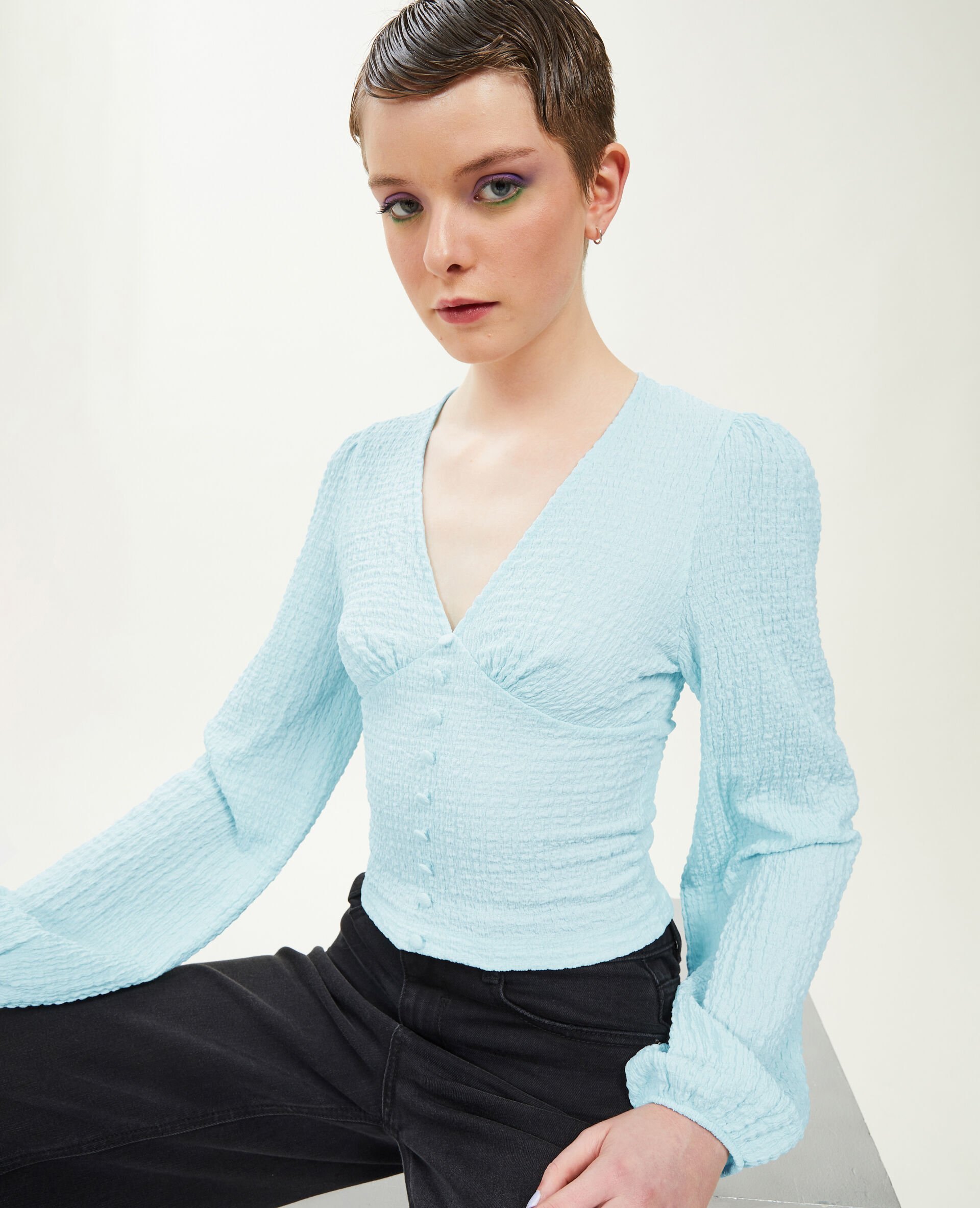 Top manches ballons - Bleu clair