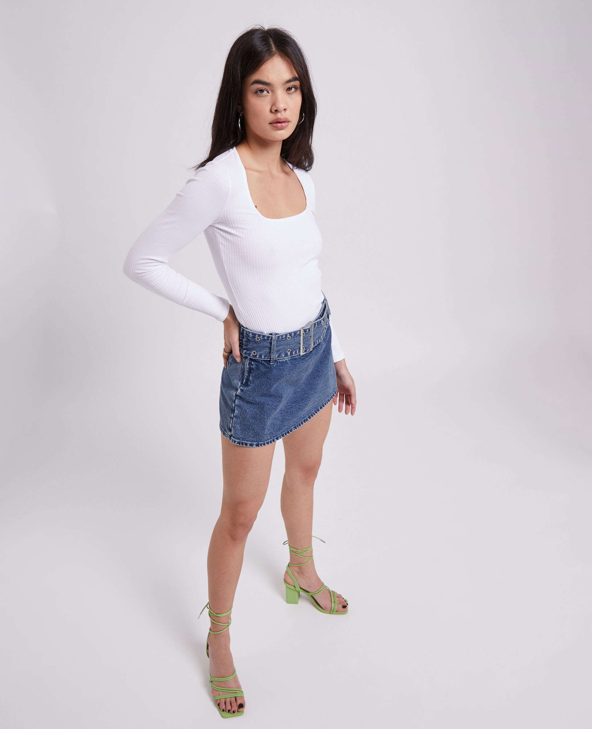 Jupe-short avec ceinture œillets - Bleu
