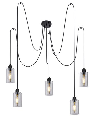 GLOBO Retrofit Pendelleuchte Adara schwarz /Rauchglas 170x170cm H50-185cm