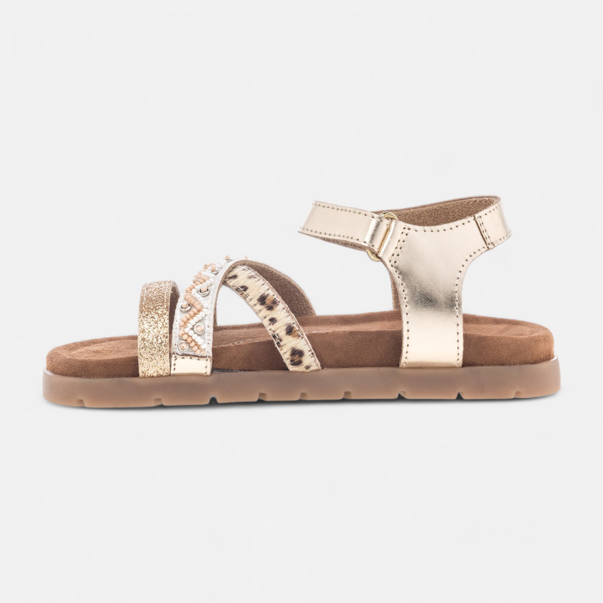 Mules semelle liège Fille en cuir or